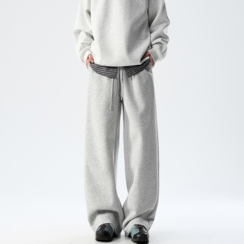 Férfiaknak 400 g nehéz fleece-béléssel bélelt egyenes szárú sportnadrág, őszi–téli, amerikai stílusú, laza mindennapi viselet