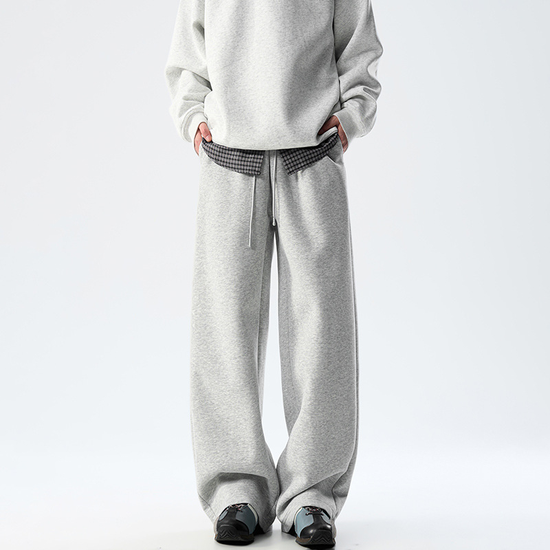 Férfiaknak 400 g nehéz fleece-béléssel bélelt egyenes szárú sportnadrág, őszi–téli, amerikai stílusú, laza mindennapi viselet