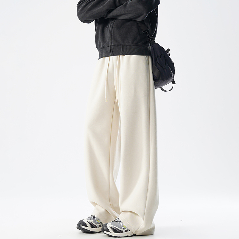 Férfiaknak 400 g nehéz fleece-béléssel bélelt egyenes szárú sportnadrág, őszi–téli, amerikai stílusú, laza mindennapi viselet
