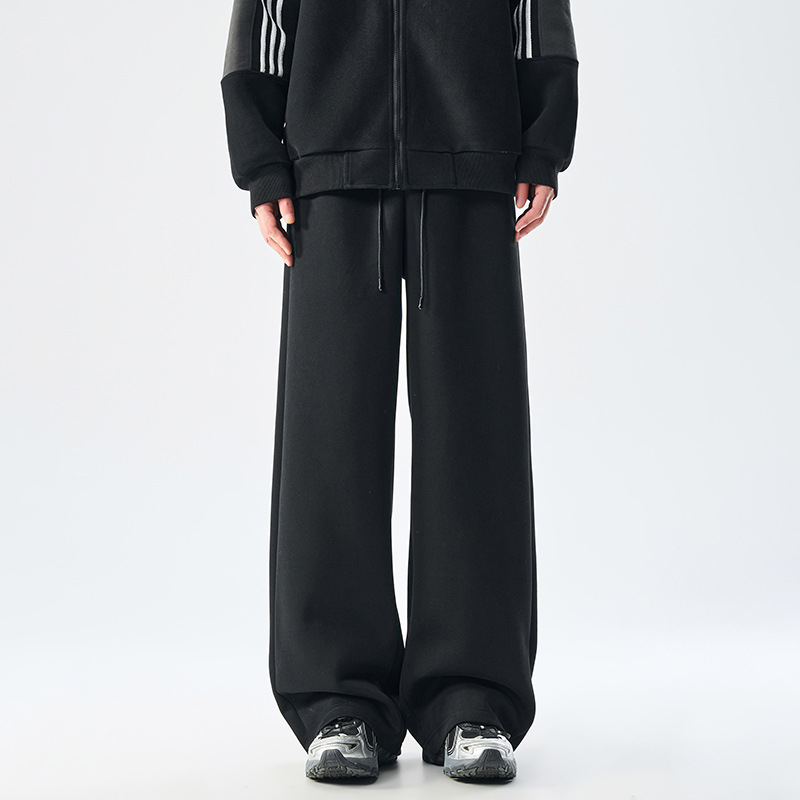 Férfiaknak 400 g nehéz fleece-béléssel bélelt egyenes szárú sportnadrág, őszi–téli, amerikai stílusú, laza mindennapi viselet