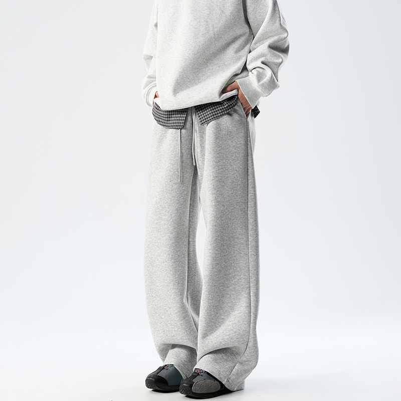 Férfiaknak 400 g nehéz fleece-béléssel bélelt egyenes szárú sportnadrág, őszi–téli, amerikai stílusú, laza mindennapi viselet