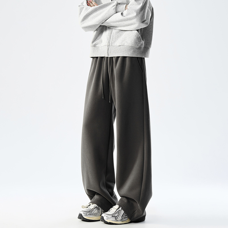 Férfiaknak 400 g nehéz fleece-béléssel bélelt egyenes szárú sportnadrág, őszi–téli, amerikai stílusú, laza mindennapi viselet