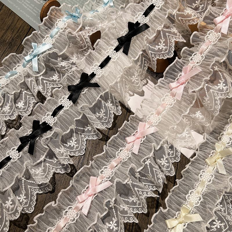 8 cm Lolita traka s mašnicom i plisiranom čipkom — ukrasi za zavjese, rub suknje i DIY dodaci za torbu