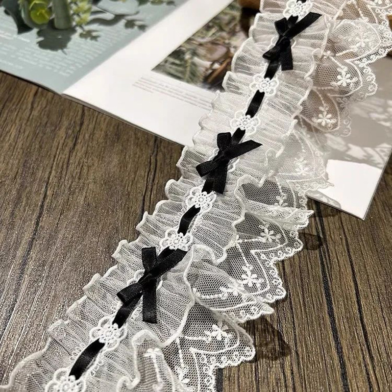 8 cm Lolita traka s mašnicom i plisiranom čipkom — ukrasi za zavjese, rub suknje i DIY dodaci za torbu