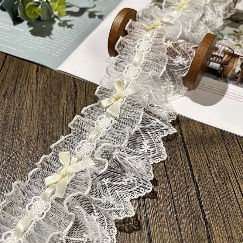 8 cm Lolita traka s mašnicom i plisiranom čipkom — ukrasi za zavjese, rub suknje i DIY dodaci za torbu
