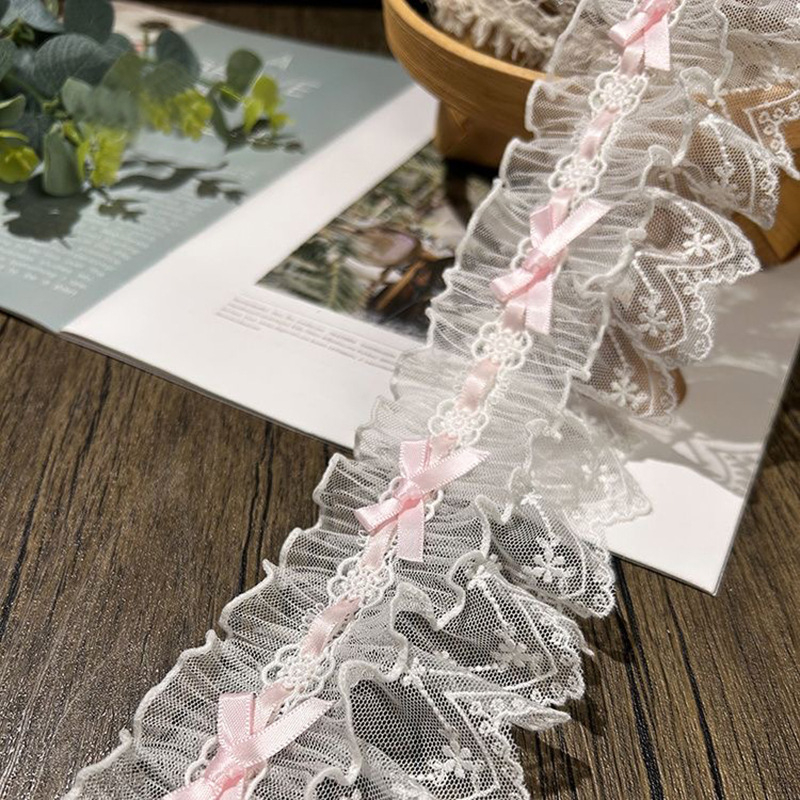 8 cm Lolita traka s mašnicom i plisiranom čipkom — ukrasi za zavjese, rub suknje i DIY dodaci za torbu