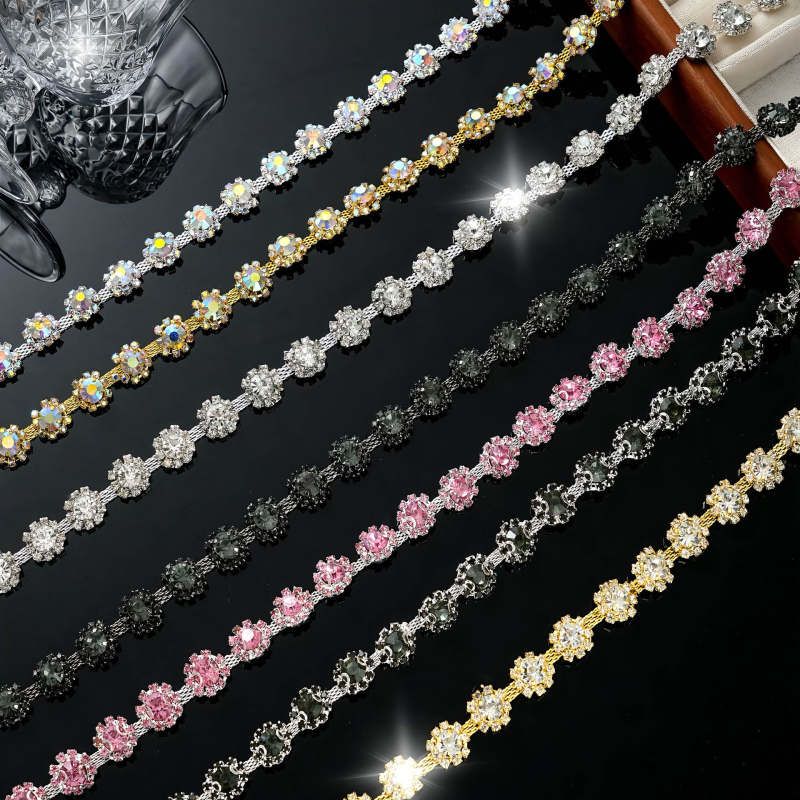 Lanac s rhinestones i motivom suncokreta, elektroplatirani premaz, dijelovi za DIY nakit, duljina 90 cm