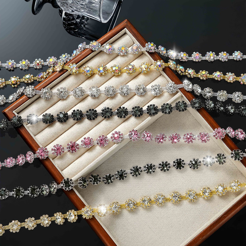 Lanac s rhinestones i motivom suncokreta, elektroplatirani premaz, dijelovi za DIY nakit, duljina 90 cm