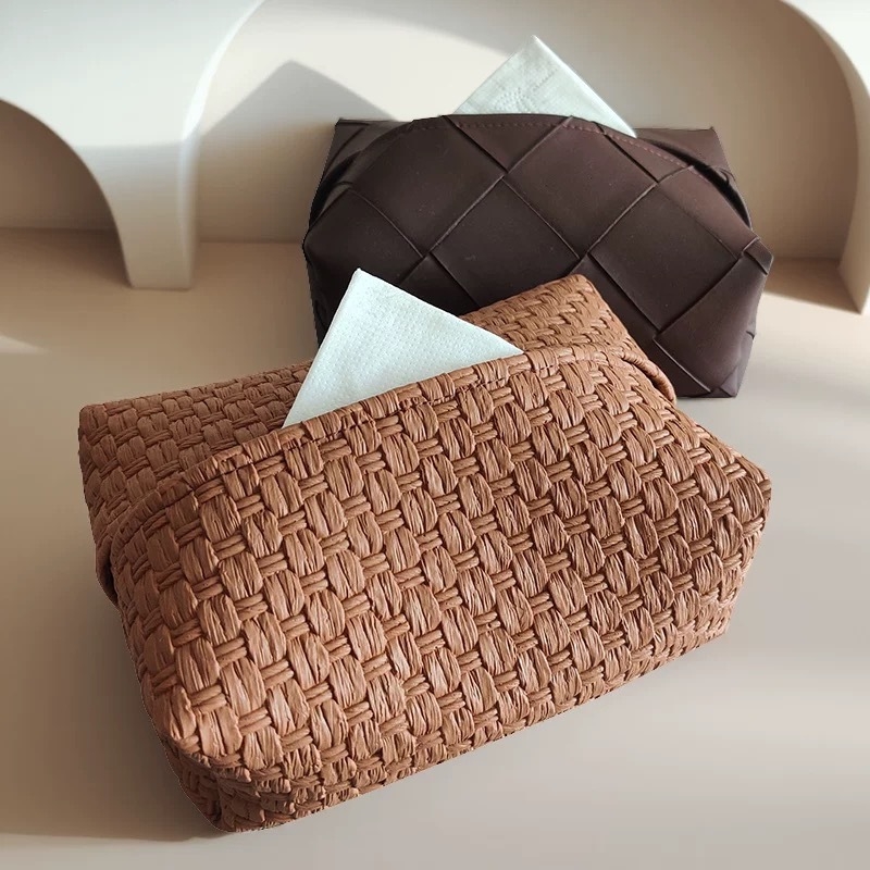 Kutija za papirnate maramice s uzorkom pletenja, PU koža, lagani luksuzni dizajn, kutija za pohranu maramica, dimenzije 20 × 12 × 6 cm, dnevni boravak i spavaća soba