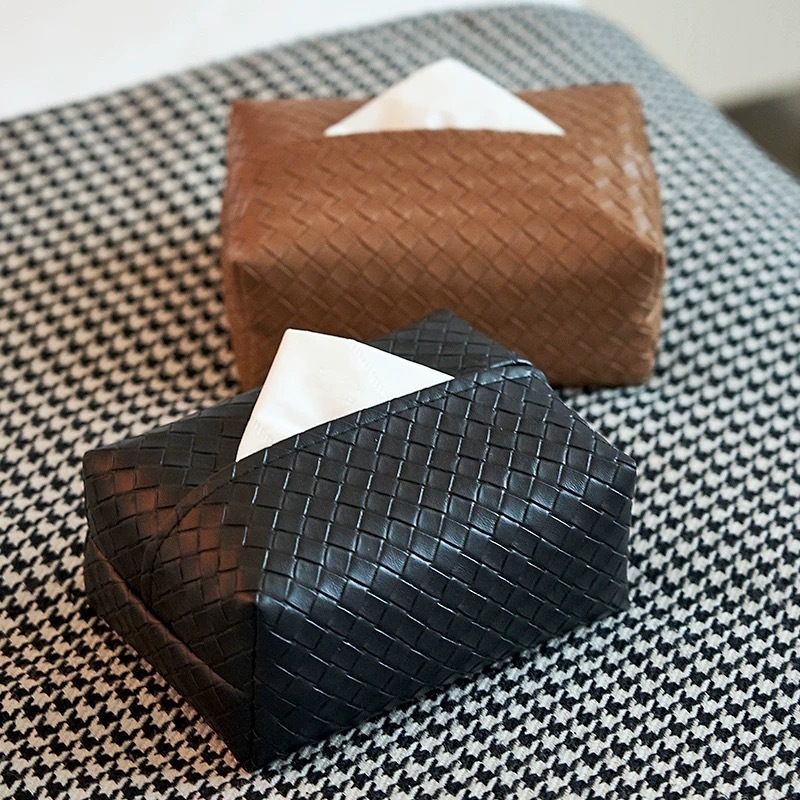 Kutija za papirnate maramice s uzorkom pletenja, PU koža, lagani luksuzni dizajn, kutija za pohranu maramica, dimenzije 20 × 12 × 6 cm, dnevni boravak i spavaća soba