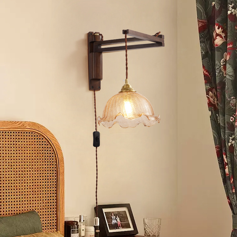 Retro sklopiva zidna svjetiljka od orašastog drveta, japanski stil, za radnu sobu, dnevni boravak, spavaću sobu, čajnu sobu i smještaj.