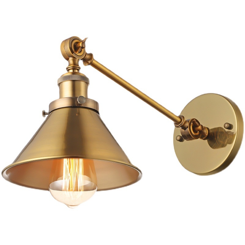 Stenska lampa u loft stilu, američka seoska nostalgija, industrijski dizajn, zlatno antikno mesing-željezni umjetnički komad za bar, balkon i hodnik