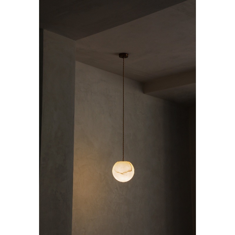 Španjolska mramorna zidna svjetiljka, sfernog oblika, retro kineski stil, wabi-sabi dizajn, mid-century dizajnersko izdanje, minimalistička noćna svjetiljka