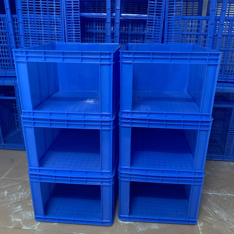 Plastična kutija za pohranu s otvorenim vrhom, plava, injekcijsko oblikovana PP, dimenzije 680×480×420 mm, debljina stijenke 2–5 mm, nosivost 50 kg