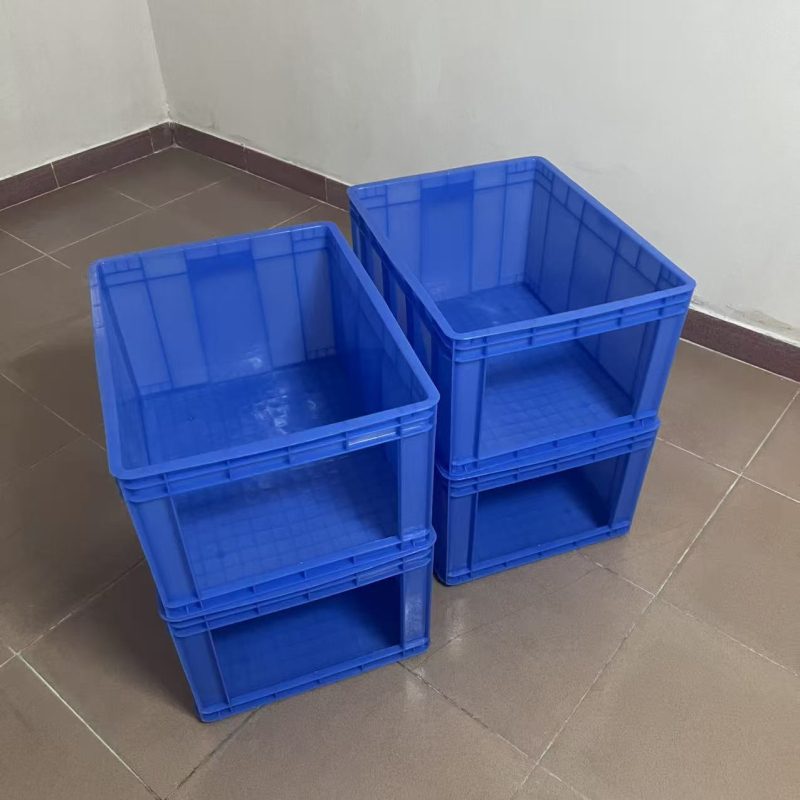 Plastična kutija za pohranu s otvorenim vrhom, plava, injekcijsko oblikovana PP, dimenzije 680×480×420 mm, debljina stijenke 2–5 mm, nosivost 50 kg