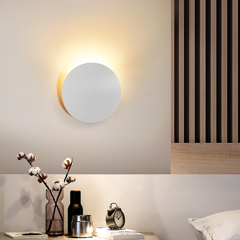 Skandinavska zidna lampa za spavaću sobu, kružni minimalistički dizajn, pogodna za dnevni boravak, pozadinu televizora, ured ili hodnik