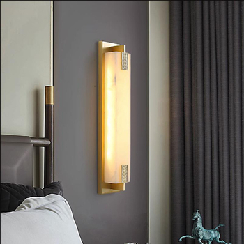 Stenska lampa od bakra s imitacijom mramora za hodnik i stubište, minimalistički dugi panel, kineski stil za dnevni boravak i pozadinu TV