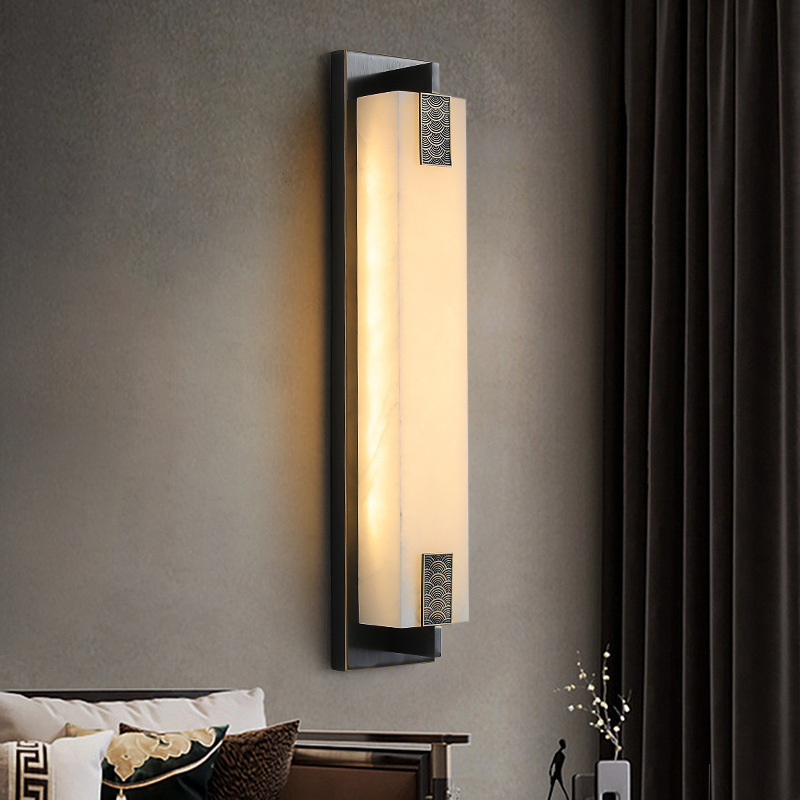Stenska lampa od bakra s imitacijom mramora za hodnik i stubište, minimalistički dugi panel, kineski stil za dnevni boravak i pozadinu TV