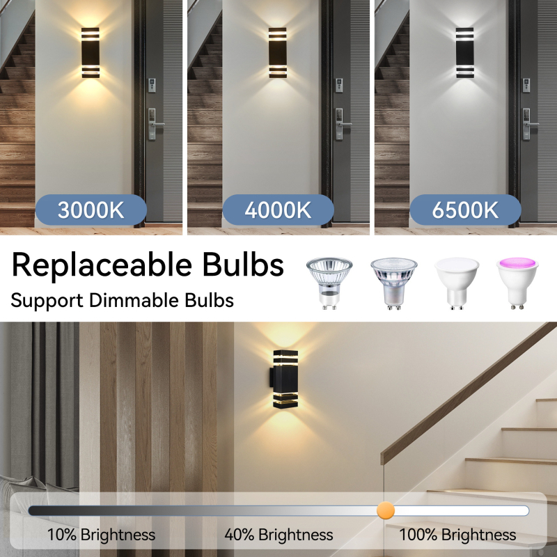 Aluminijska GU10 zidna svjetiljka, kvadratnog i okruglog oblika, za vanjsku i unutarnju upotrebu, vodootporna IP65