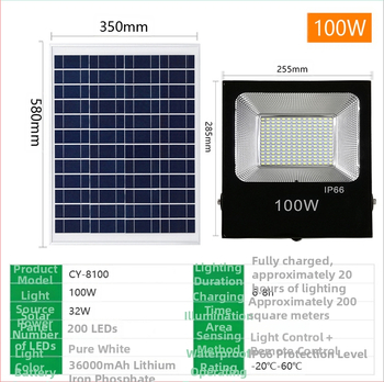 Solarni LED reflektor za vanjsku upotrebu, IP66, vrtno osvjetljenje 100-200W