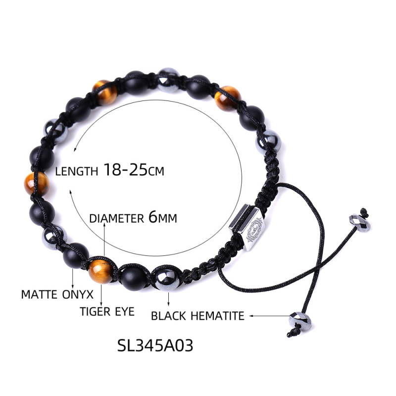 Unisex narukvica s tigrovim okom, matni crni ahat, hematit i magnetit