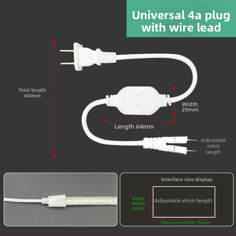 220V-os kétpin LED-szalag csatlakozó, nagy teljesítményű meghajtóval és egyenirányítóval, vezetékes csatlakozóval, 100 m