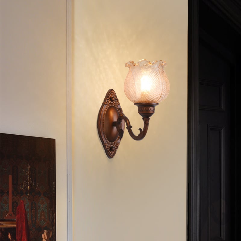 Nordijska retro stenska lampa s drvenim tijelom i šarenim staklom, minimalistički wabi-sabi dizajn za spavaću sobu i hodnik
