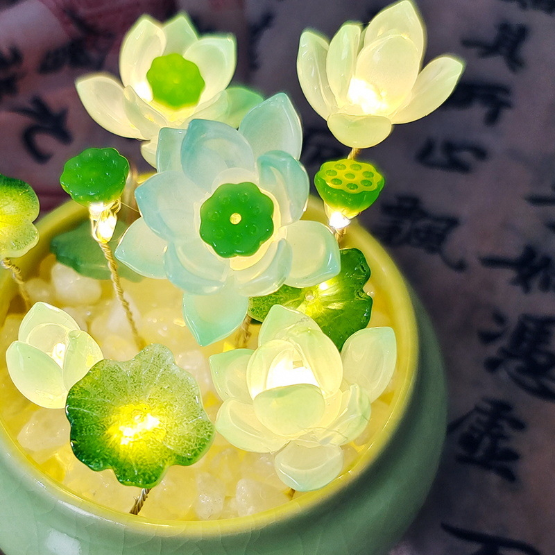 Staklena noćna svjetiljka s lotosom, DIY lotus lanterna s keramičkom bazom