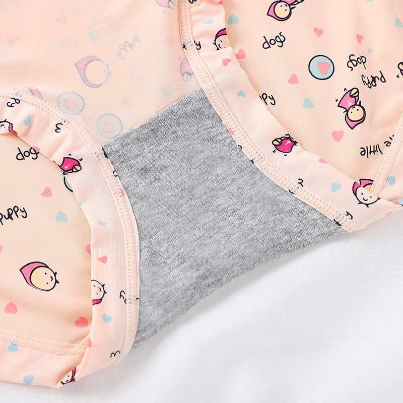 Szellőző ice silk női alsónemű lányoknak, aranyos mesés mintával, középmagas derékvonal, pamut bélés