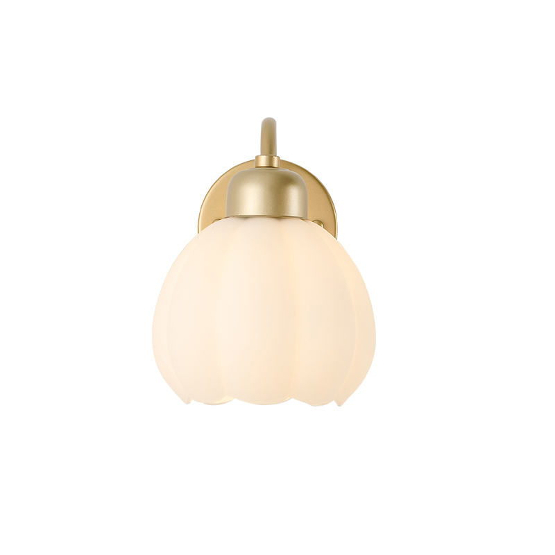 Minimalistička stenska lampa od cijelog bakra za spavaću sobu sa vučnim prekidačem, staklenim abažurom, Nordic Cream stilom, 10×15 cm, 220V, E27