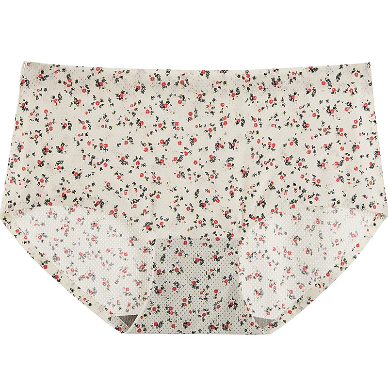Ženske gaćice sa srednjim strukom, Ice Silk, cvjetni uzorak, prozračan, pamukasta podstava, lagani ljetni stil, Plus Size