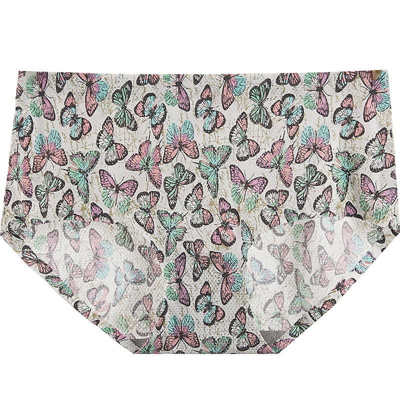 Ženske gaćice sa srednjim strukom, Ice Silk, cvjetni uzorak, prozračan, pamukasta podstava, lagani ljetni stil, Plus Size