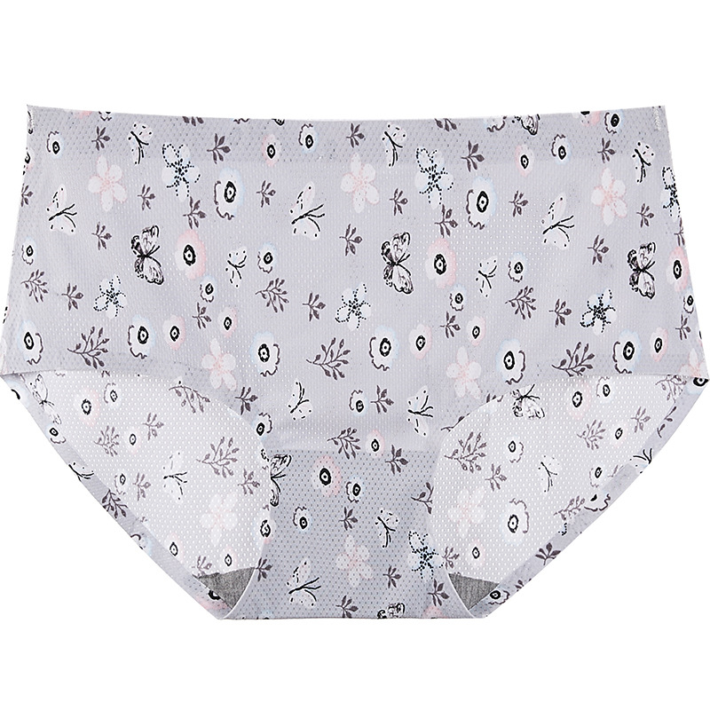 Ženske gaćice sa srednjim strukom, Ice Silk, cvjetni uzorak, prozračan, pamukasta podstava, lagani ljetni stil, Plus Size
