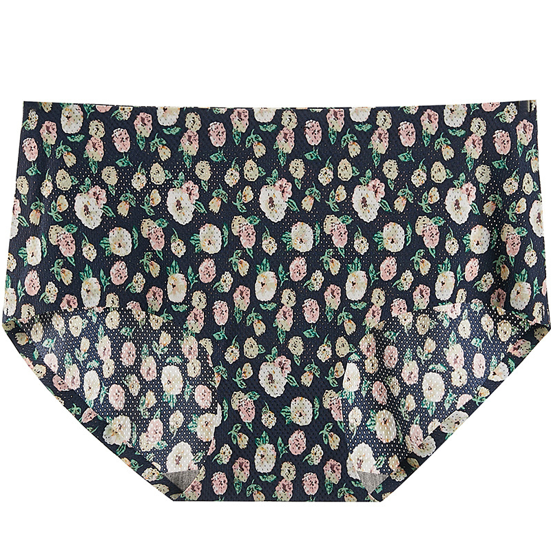 Ženske gaćice sa srednjim strukom, Ice Silk, cvjetni uzorak, prozračan, pamukasta podstava, lagani ljetni stil, Plus Size