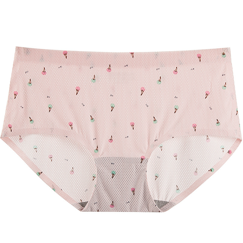 Ženske gaćice sa srednjim strukom, Ice Silk, cvjetni uzorak, prozračan, pamukasta podstava, lagani ljetni stil, Plus Size