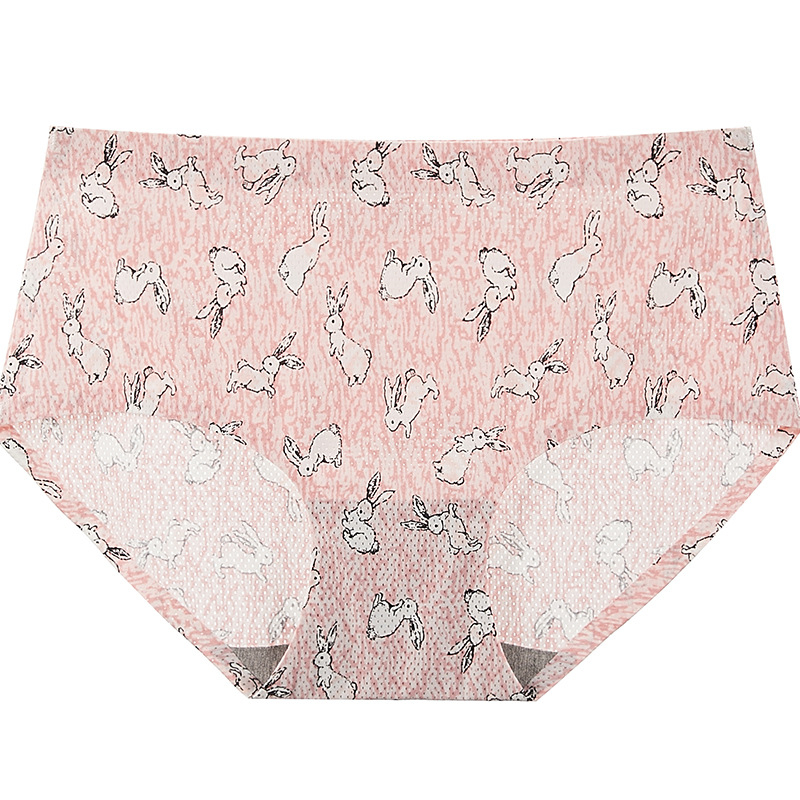 Ženske gaćice sa srednjim strukom, Ice Silk, cvjetni uzorak, prozračan, pamukasta podstava, lagani ljetni stil, Plus Size