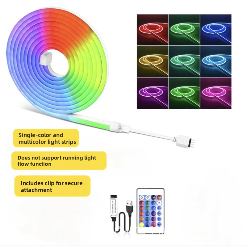 RGB neonska LED traka, fleksibilan silikon, 5V, daljinski upravljač, 108 LED-a, kut zračenja 120°, unutarnje osvjetljenje