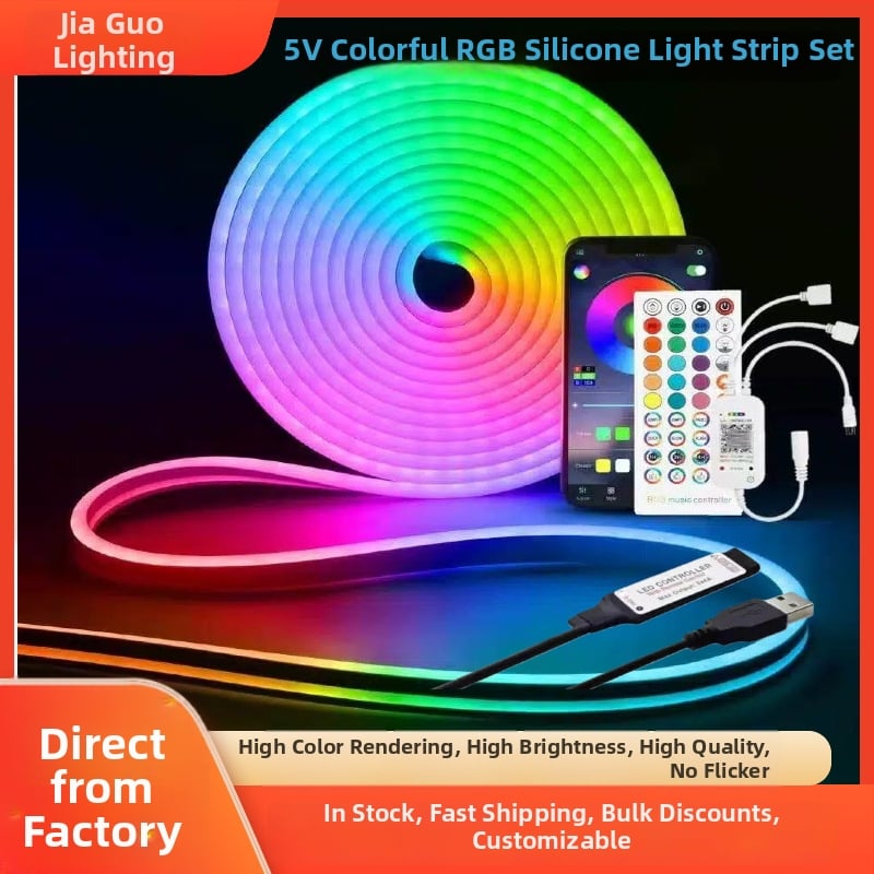 RGB neonska LED traka, fleksibilan silikon, 5V, daljinski upravljač, 108 LED-a, kut zračenja 120°, unutarnje osvjetljenje