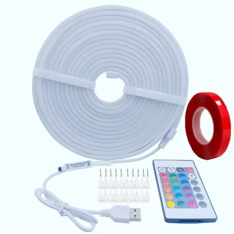 RGB neonska LED traka, fleksibilan silikon, 5V, daljinski upravljač, 108 LED-a, kut zračenja 120°, unutarnje osvjetljenje