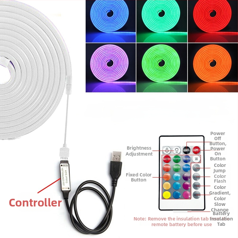 RGB neonska LED traka, fleksibilan silikon, 5V, daljinski upravljač, 108 LED-a, kut zračenja 120°, unutarnje osvjetljenje