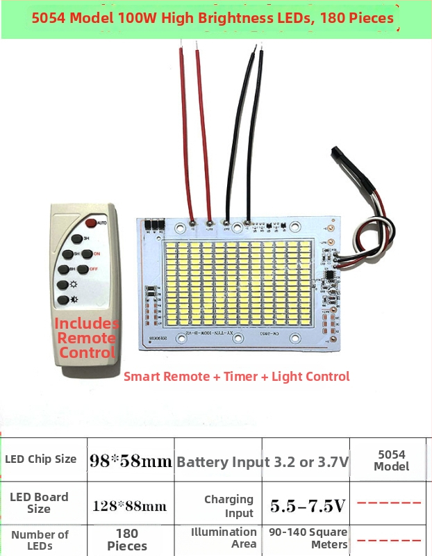 6V solárny LED panel – zostava na montáž, doska zdroja pre floodlight 3.2V a integrovaný LED čip 5054 pri 3.7V