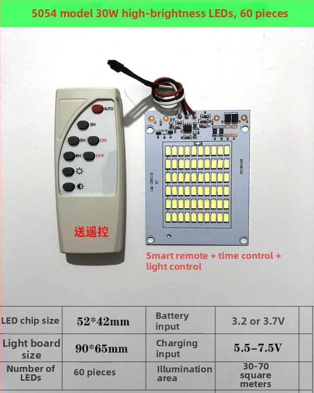 6V solárny LED panel – zostava na montáž, doska zdroja pre floodlight 3.2V a integrovaný LED čip 5054 pri 3.7V