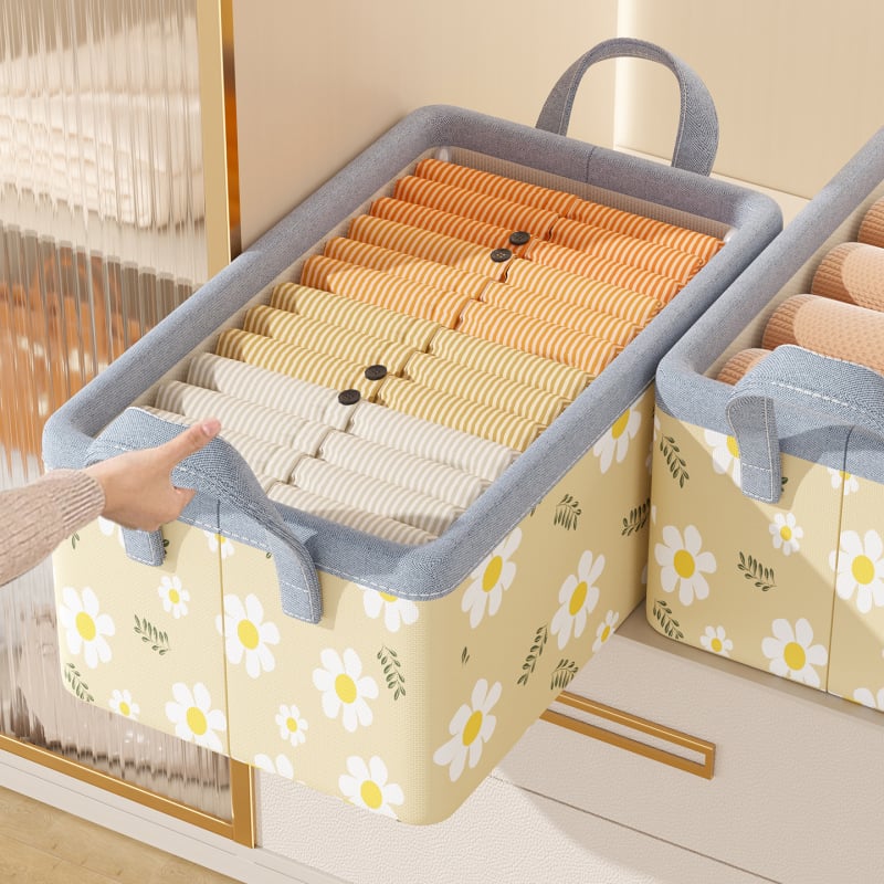 Kutija za odlaganje odjeće od platna s cvjetnim uzorkom, višeslojni organizator garderobe, dimenzije 47×28×30 cm, kapacitet 30–40 L