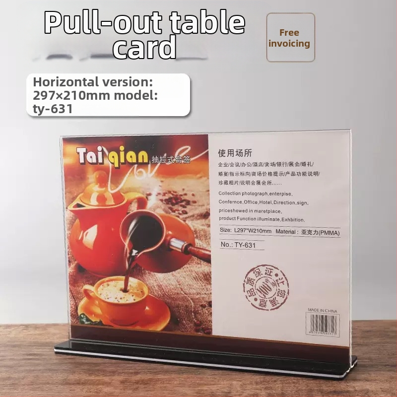 A5 akrylový stojan na kartičky na stôl, transparentný displej A4 pre menu a cenovky