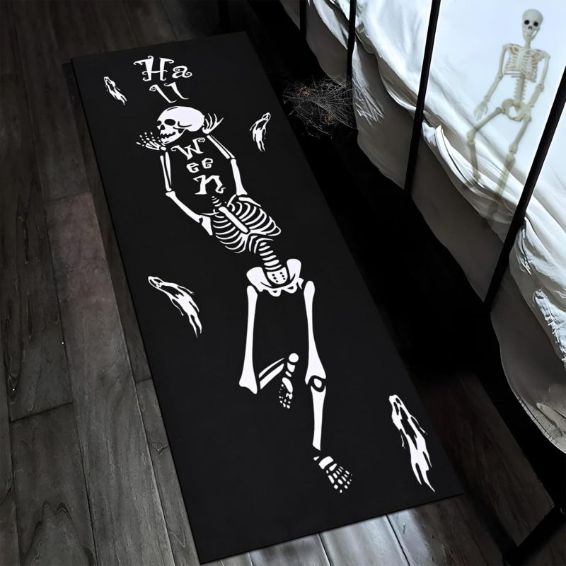 Tamno gotička lobanja Halloween dekorativna prostirka za spavaću sobu i dnevnu sobu, kvadratnog oblika, poliesterski materijal