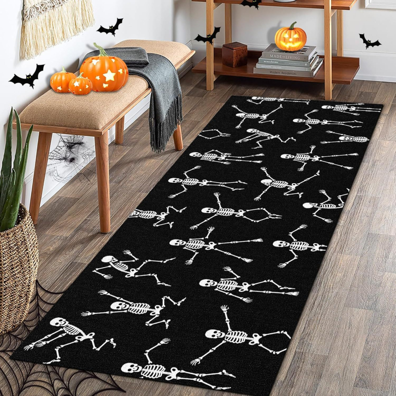 Tamno gotička lobanja Halloween dekorativna prostirka za spavaću sobu i dnevnu sobu, kvadratnog oblika, poliesterski materijal