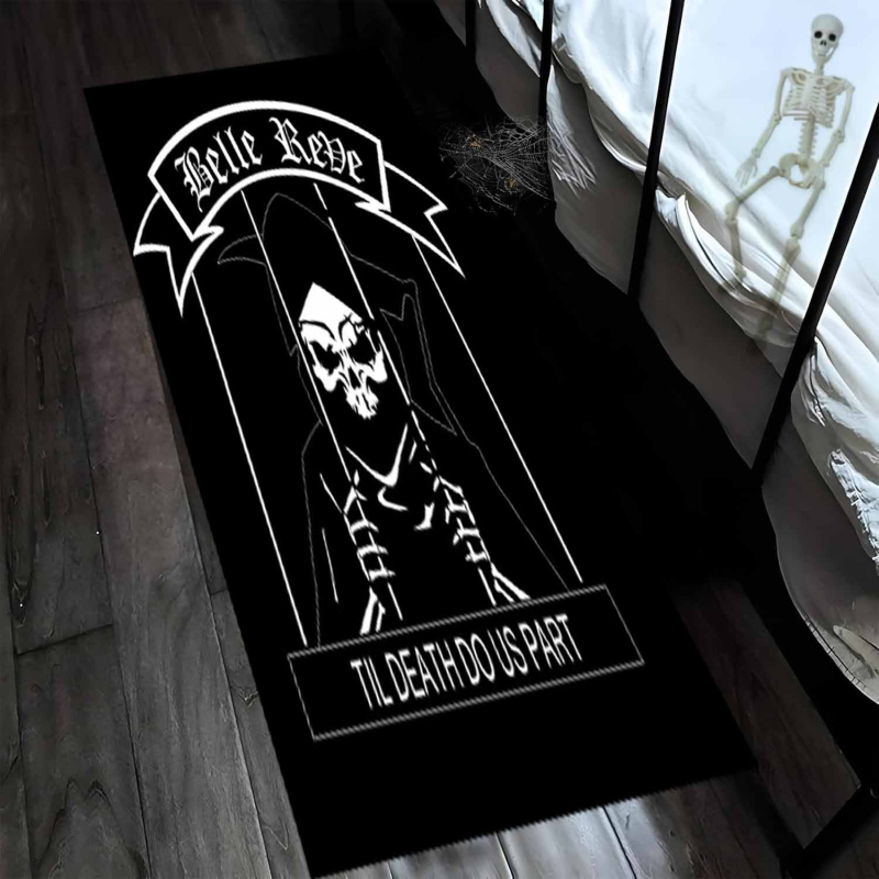 Tamno gotička lobanja Halloween dekorativna prostirka za spavaću sobu i dnevnu sobu, kvadratnog oblika, poliesterski materijal