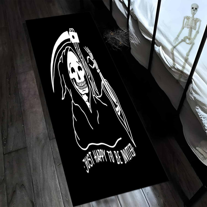 Tamno gotička lobanja Halloween dekorativna prostirka za spavaću sobu i dnevnu sobu, kvadratnog oblika, poliesterski materijal