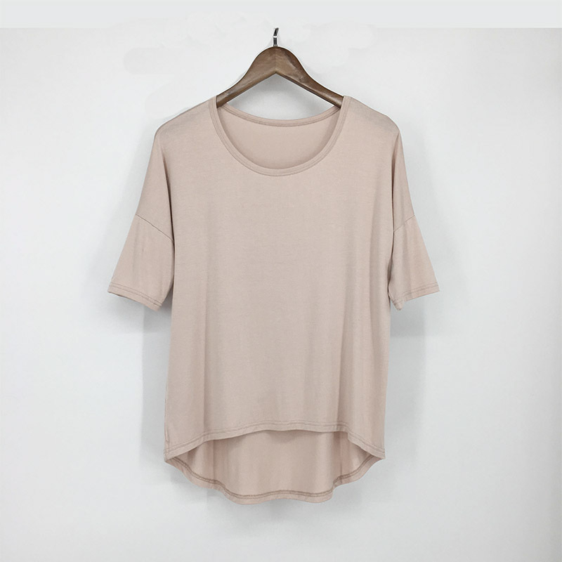 Ženski T-shirt za proljeće/ljeto u korejskom stilu, jednobojan, udoban kroj, kratki rukavi u stilu bat, okrugli izrez, materijal modal-viskoza-spandeks