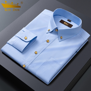 Új férfi hosszú ujjú ing üzleti slim-fit, réz gombokkal, rugalmas, gyűrődésálló, vasalást nem igényel